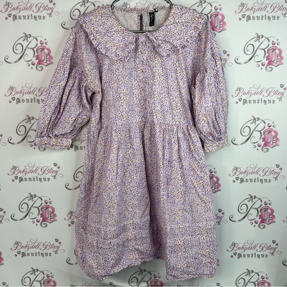 Influence dress puff sleeves keyhole opening Charming Lavender Floral Dress